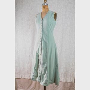 Vintage 90s Mint Green A-Line Jumper Dress Jazzie Sleeveless Cotton Minimalist M